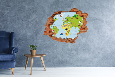 3D wall hole wallpaper Map of Animals