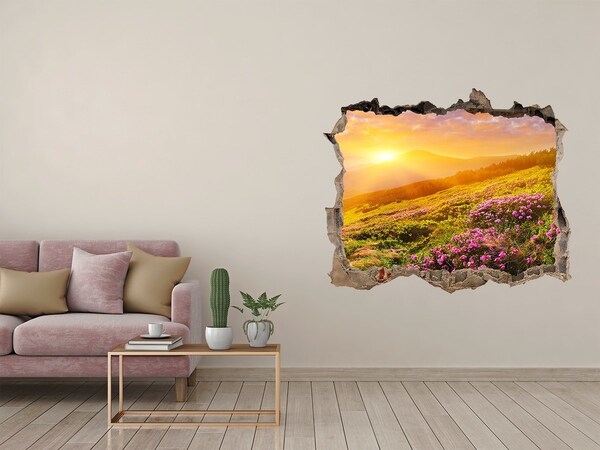 Hole wall sticker Mountain landscape at sunset