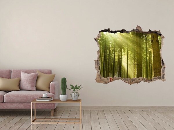 Hole wall sticker Green forest in the morning