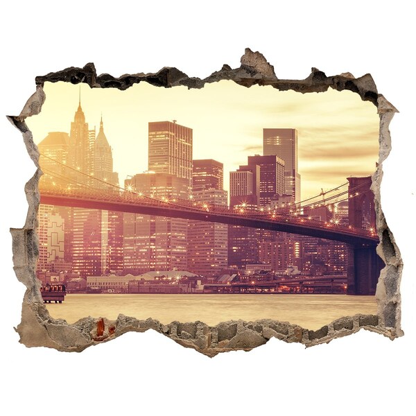 Hole in the wall sticker Brooklyn Bridge at sunset