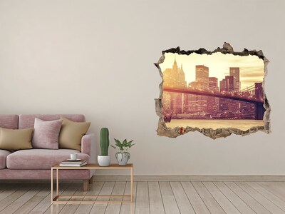 Hole in the wall sticker Brooklyn Bridge at sunset