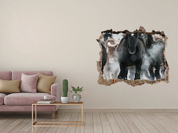 Hole wall sticker Horses galloping through the wall