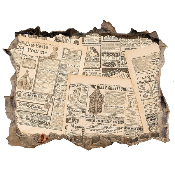 3D wall hole Old newspaper in a hole in the wall