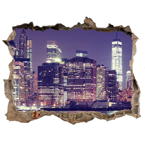 Hole wall sticker New York skyline at night