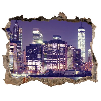 Hole wall sticker New York skyline at night
