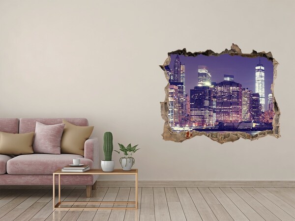 Hole wall sticker New York skyline at night