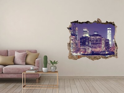 Hole wall sticker New York skyline at night