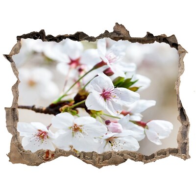 3D wall hole wallpaper Cherry blossoms in a ruined wall