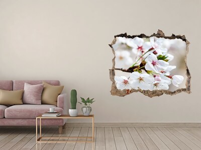 3D wall hole wallpaper Cherry blossoms in a ruined wall