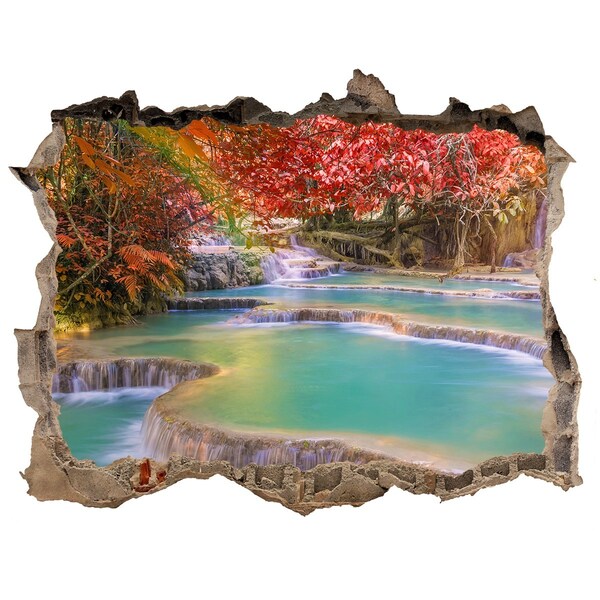 3D wall hole Tropical waterfall in autumn colors