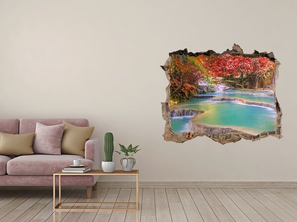 3D wall hole Tropical waterfall in autumn colors