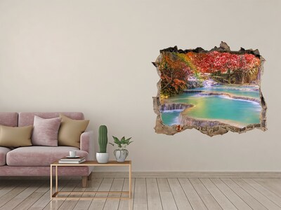 3D wall hole Tropical waterfall in autumn colors