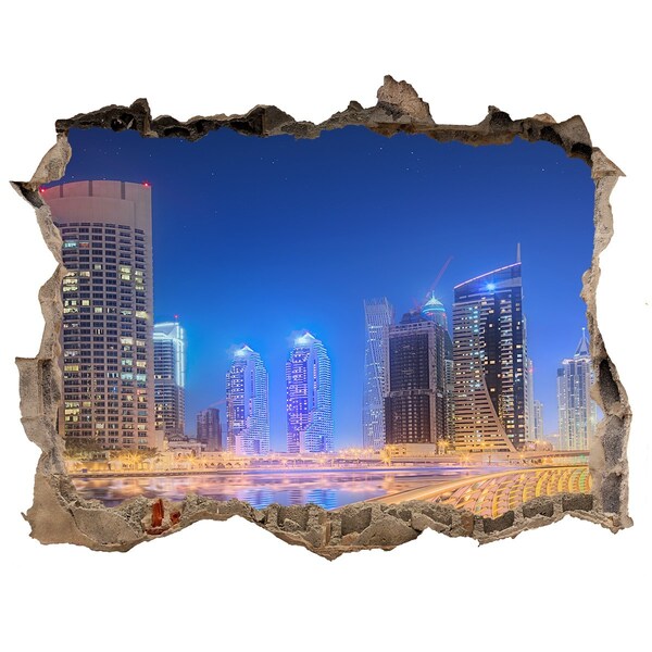 Hole wall sticker Modern city at night