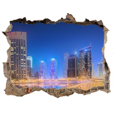Hole wall sticker Modern city at night