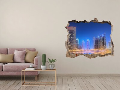 Hole wall sticker Modern city at night
