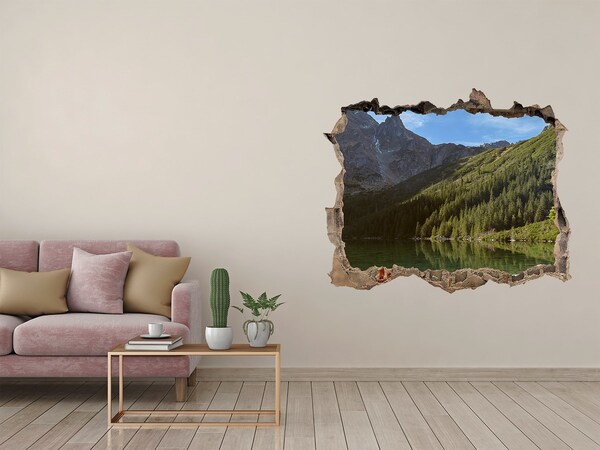 Hole wall sticker Mountain lake in the valley