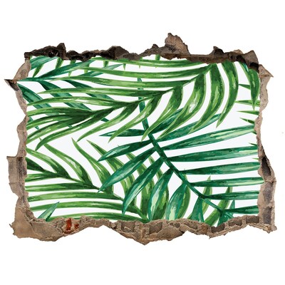 3D wall hole wallpaper Green palm leaves