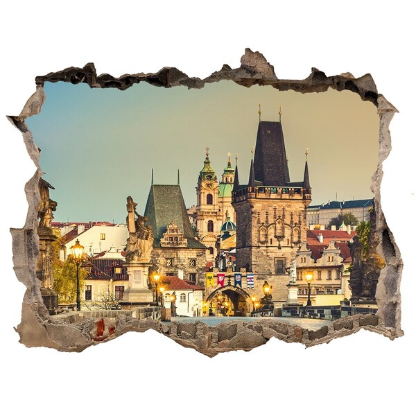 Hole in the wall sticker Prague in the light of sunset
