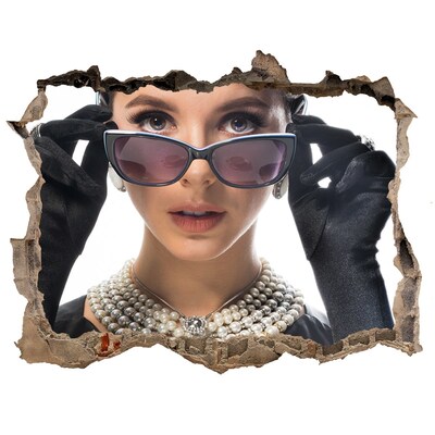 Hole in the wall decal Woman with glasses