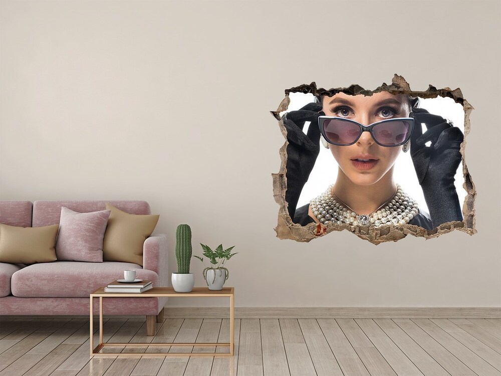 Hole in the wall decal Woman with glasses