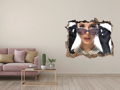 Hole in the wall decal Woman with glasses