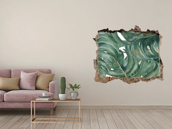 Hole in the wall decal Green leaves in concrete