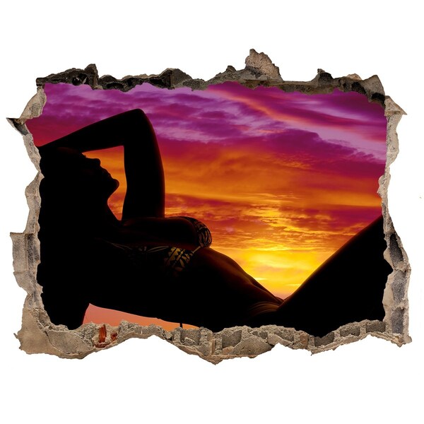 3D wall hole wallpaper Sunset over the sea