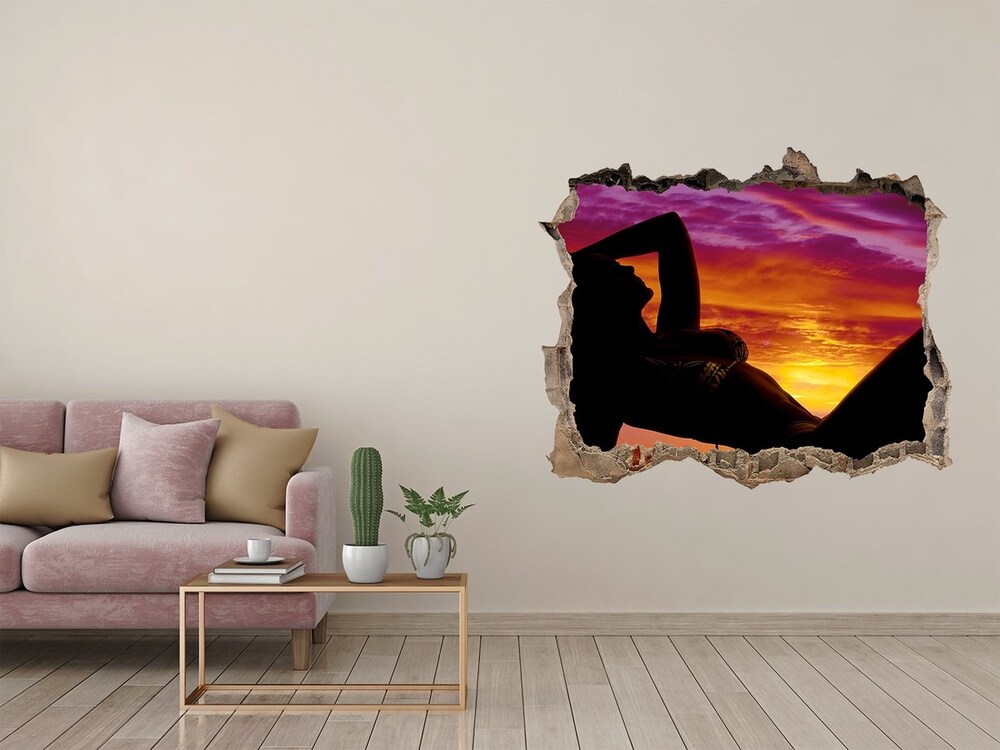 3D wall hole wallpaper A woman's silhouette