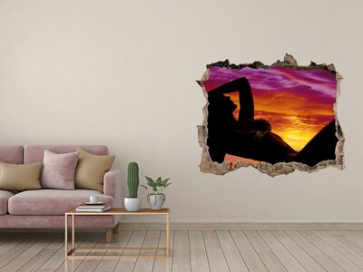 3D wall hole wallpaper Sunset over the sea