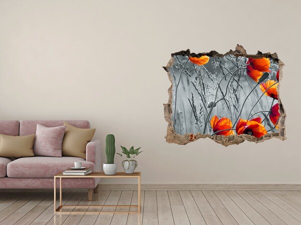 3D wall hole wallpaper Flowers in concrete