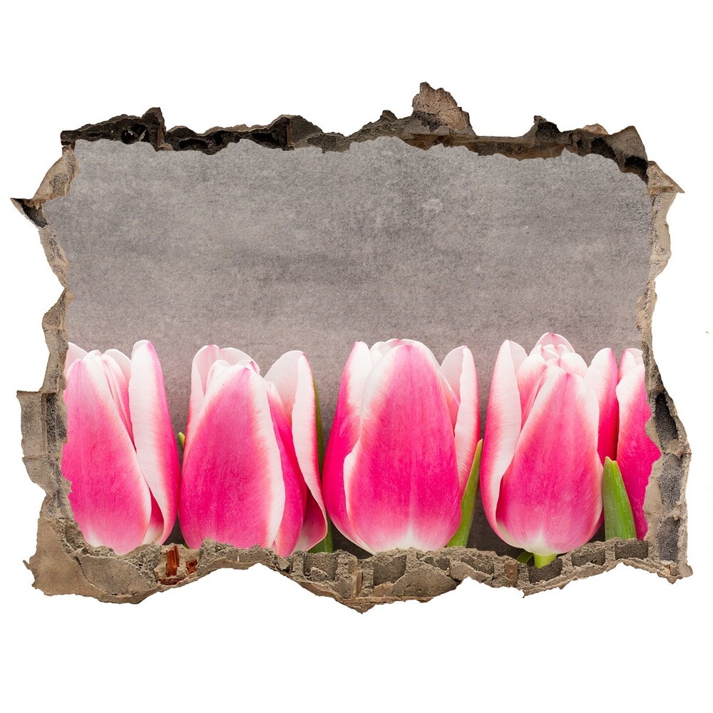 Hole in the wall sticker Pink tulips