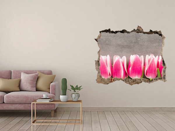 Hole in the wall sticker Pink tulips