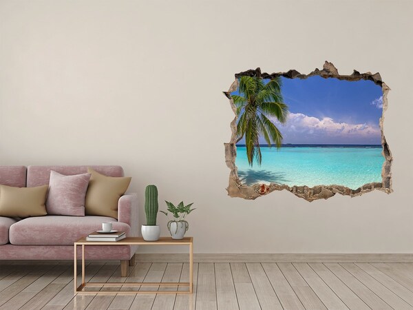 Hole in the wall decal Tropical beach with palm trees