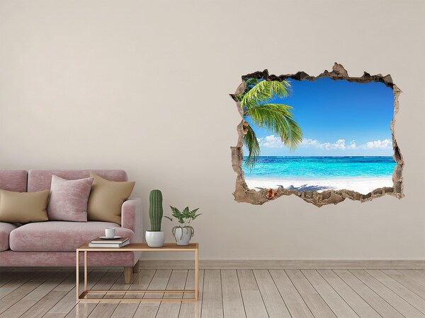 3D wall hole Tropical beach with palm trees