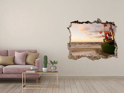 Hole wall sticker Fishing boat beach