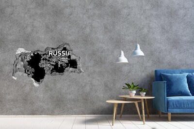 Hole wall sticker World map in a hole in the wall