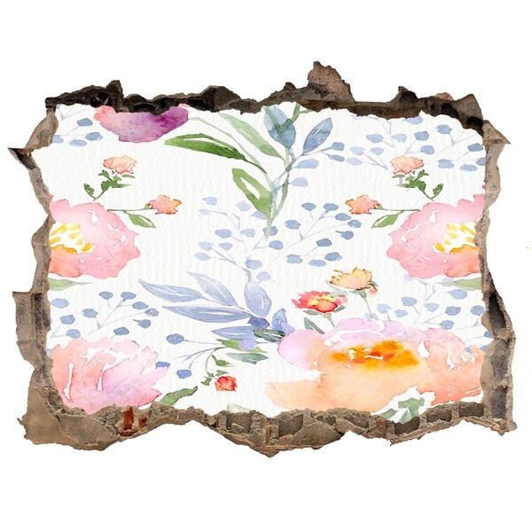 Hole wall sticker A floral mural on a damaged wall