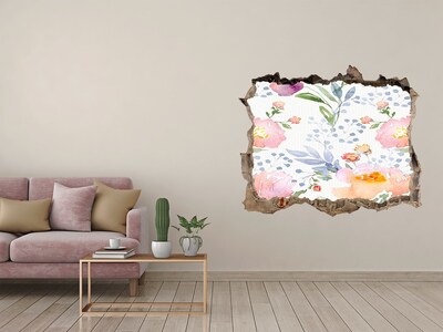 Hole wall sticker A floral mural on a damaged wall