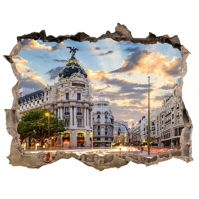 3D wall hole wallpaper The charm of Madrid at sunset
