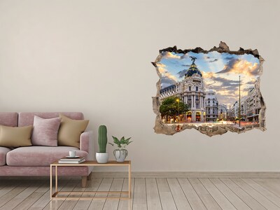 3D wall hole wallpaper The charm of Madrid at sunset
