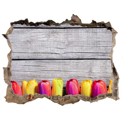 Hole in the wall decal Tulips on wood