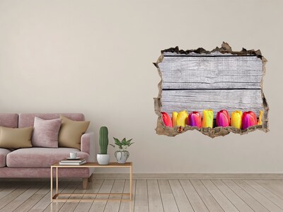 Hole in the wall decal Tulips on wood