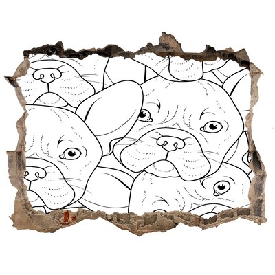 Hole in the wall sticker French dogs in a hole in the wall