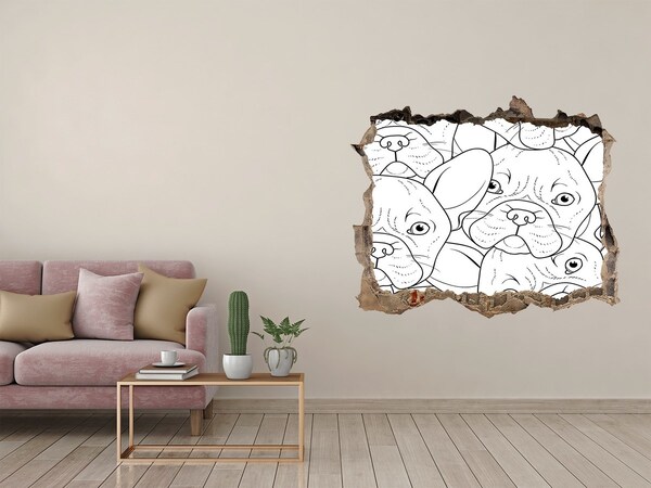 Hole in the wall sticker French dogs in a hole in the wall