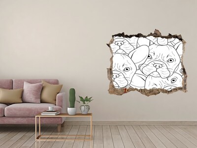 Hole in the wall sticker French dogs in a hole in the wall