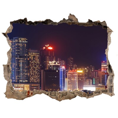 Hole in the wall decal Night panorama of the city