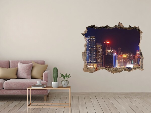 Hole in the wall decal Night panorama of the city