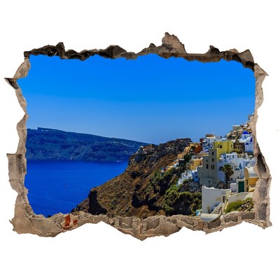 3D wall hole wallpaper Santorini in the sunlight