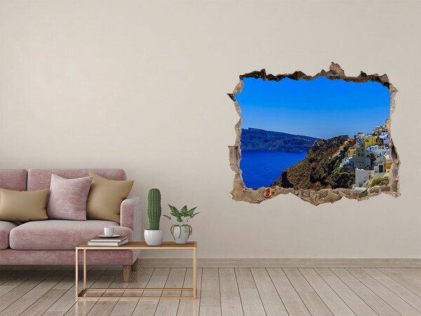 3D wall hole wallpaper Santorini in the sunlight