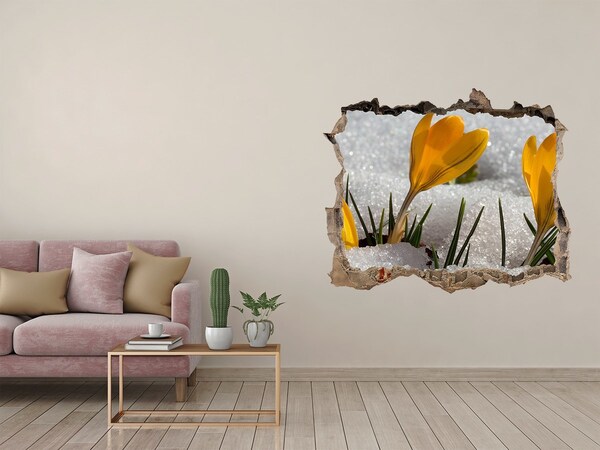 3D wall hole wallpaper Spring Flowers in the Snow